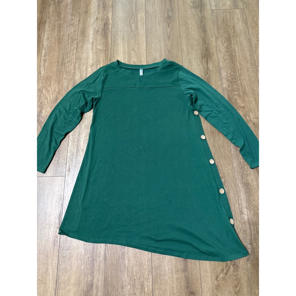 Korsis womens Green Tunic Dress Long Sleeve‎ Casual Button Detail XL